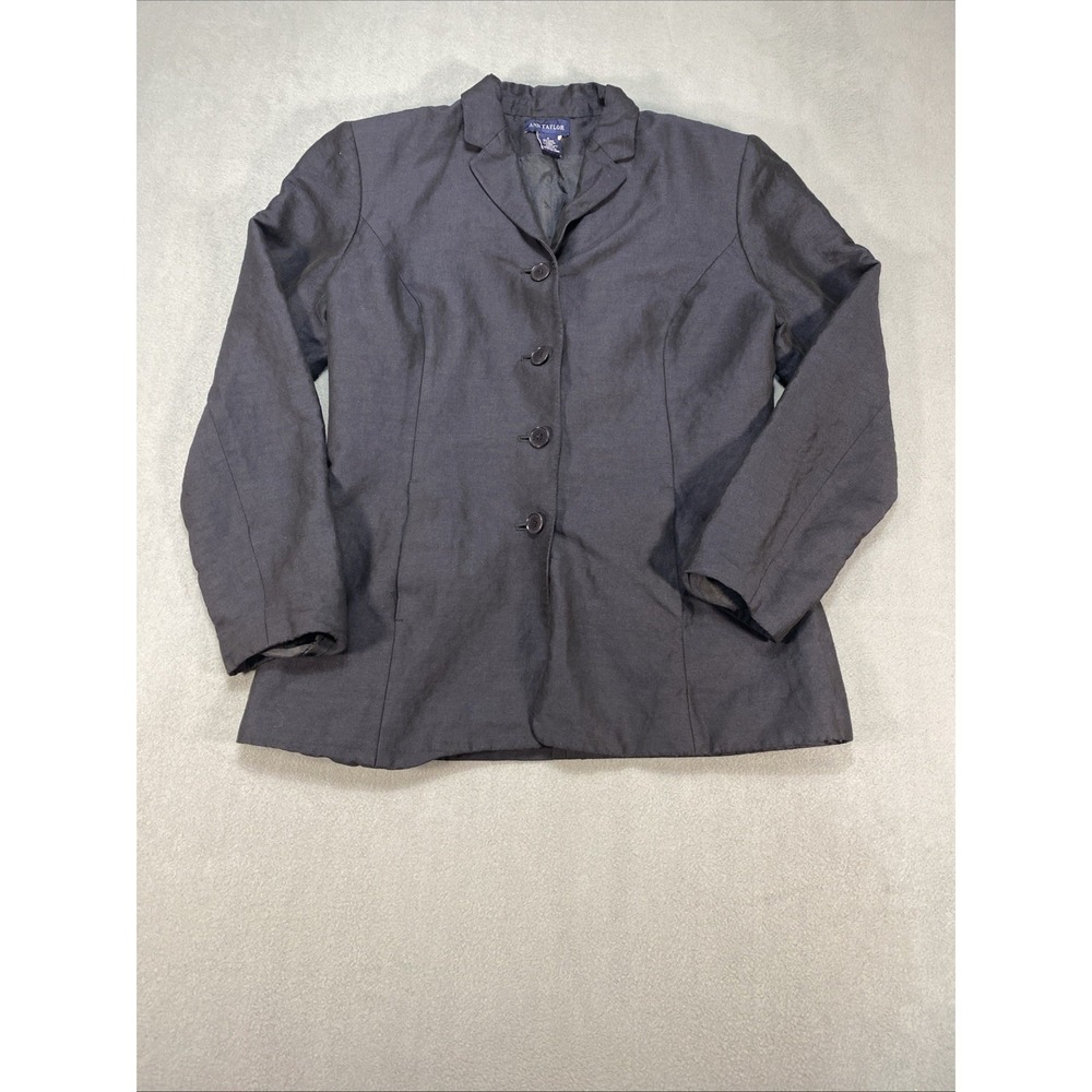 Ann Taylor‎ Womens Blazer Size 4 Linen Blend Dark Navy Office Chic